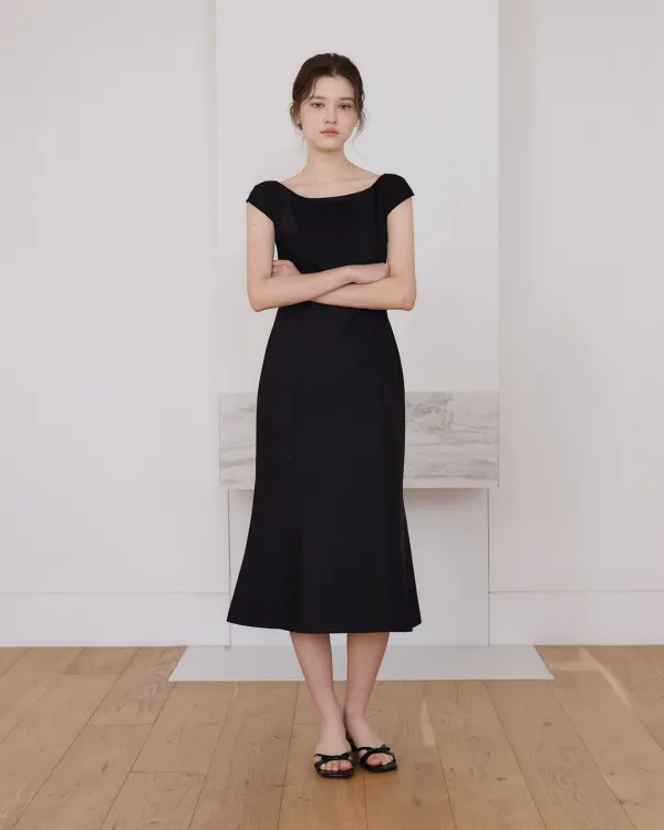 Tulip off shoulder mermaid long dress - black
