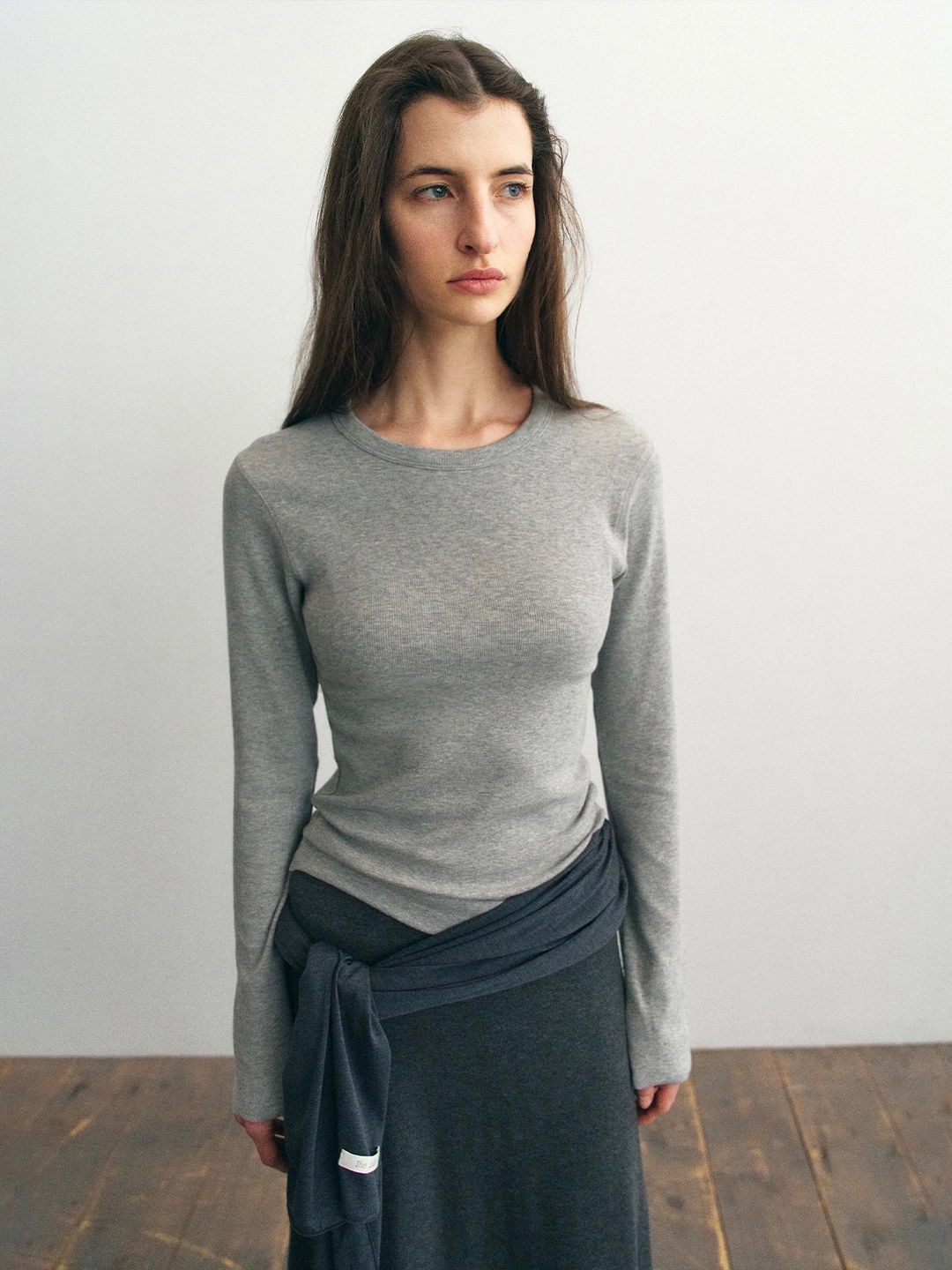 더릴 Cozy Sleeve Button Tee_Melange Gray 상품 이미지 1