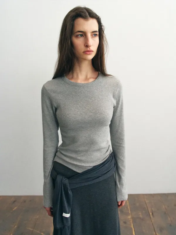 Cozy Sleeve Button Tee_Melange Gray