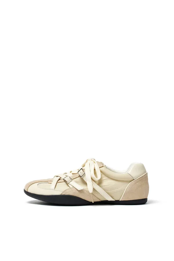 CROSS STRAP SUEDE BLOCK SNEAKERS IN BEIGE