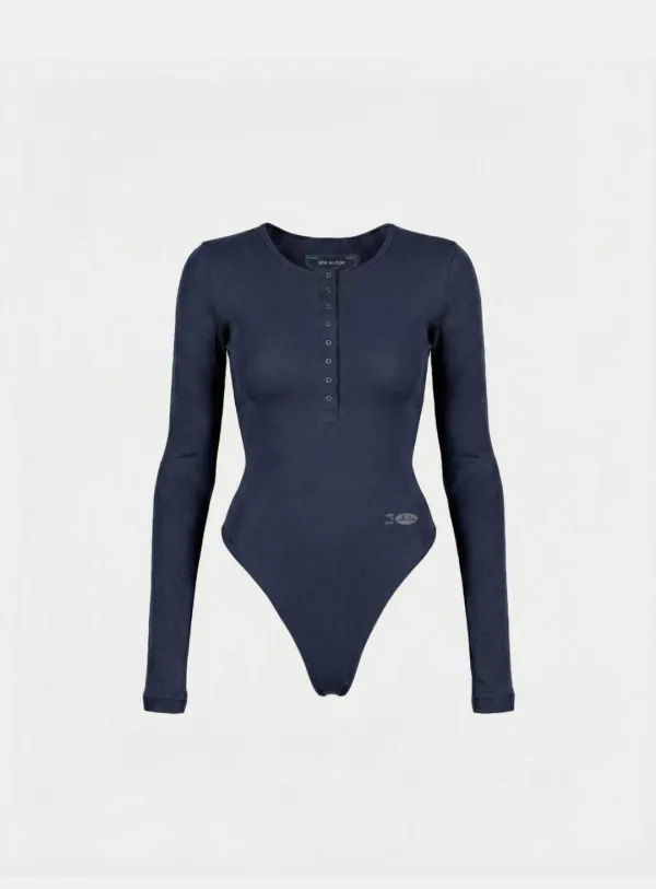 [w-jst26-004] BS Cotton Jersey Henley Neck Bodysuit - Navy