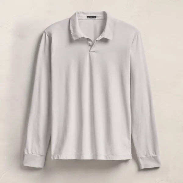 Heavy Luxe Jersey Long Sleeve Polo - Light Mist