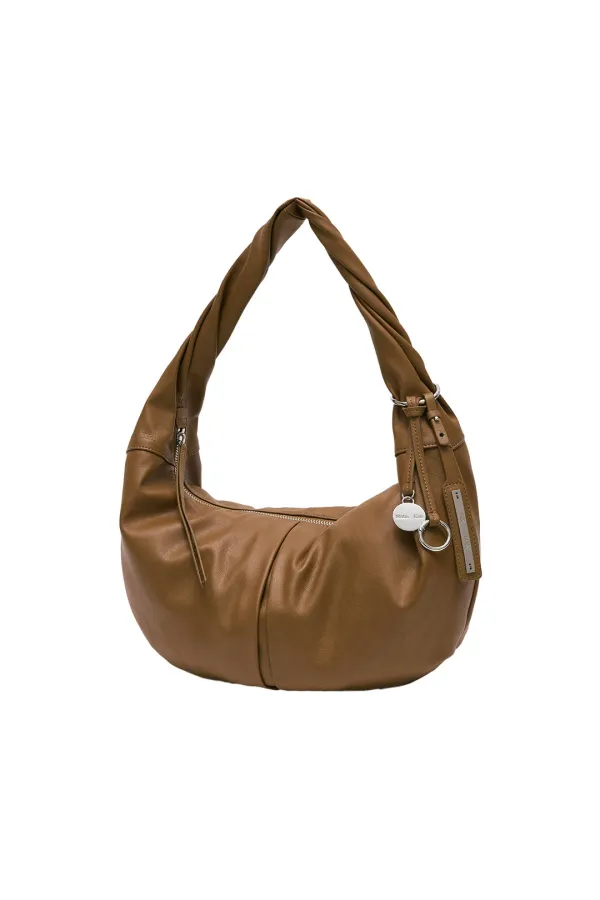 TWIST HANDLE SMALL HOBO BAG IN BROWN