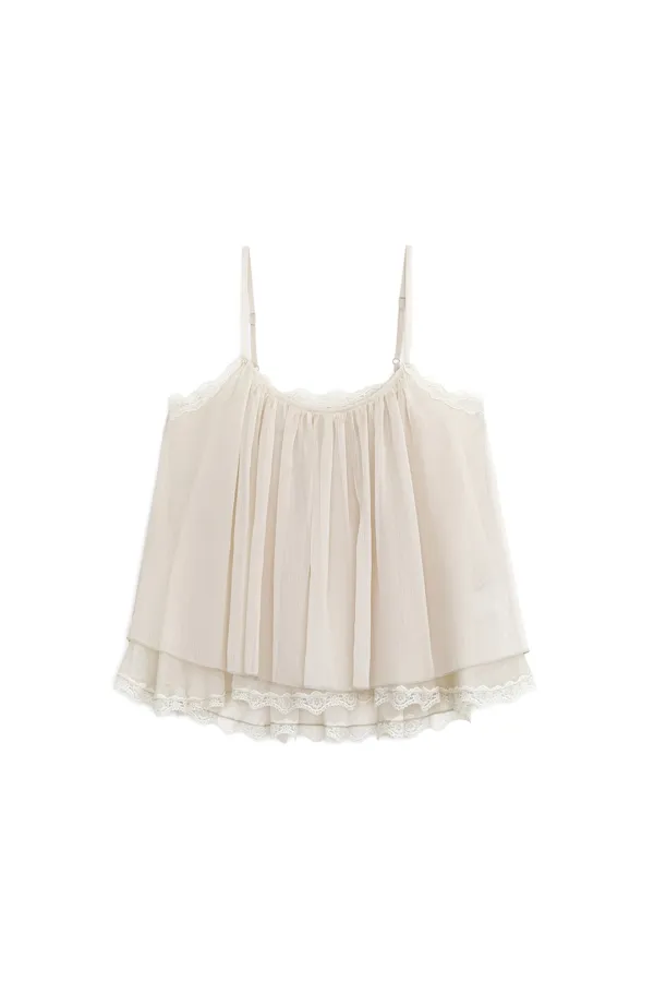 ANGLED LACE SLEEVELESS BLOUSE, CREAM