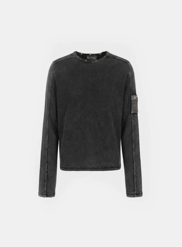 [w-tee26-003] Viper Cotton Rib Round Neck Long Sleeve - Black