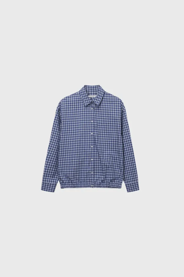 Check Shirt Blouson Jumper (Light Blue / Navy Blue)