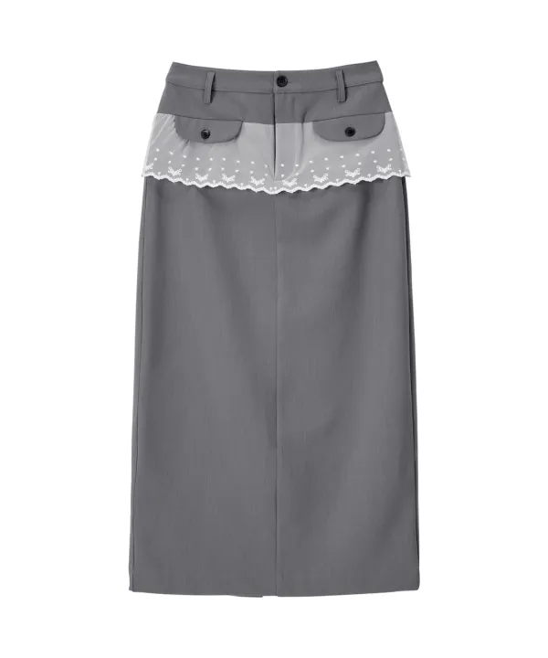 Ada Lace Long Skirt-Grey