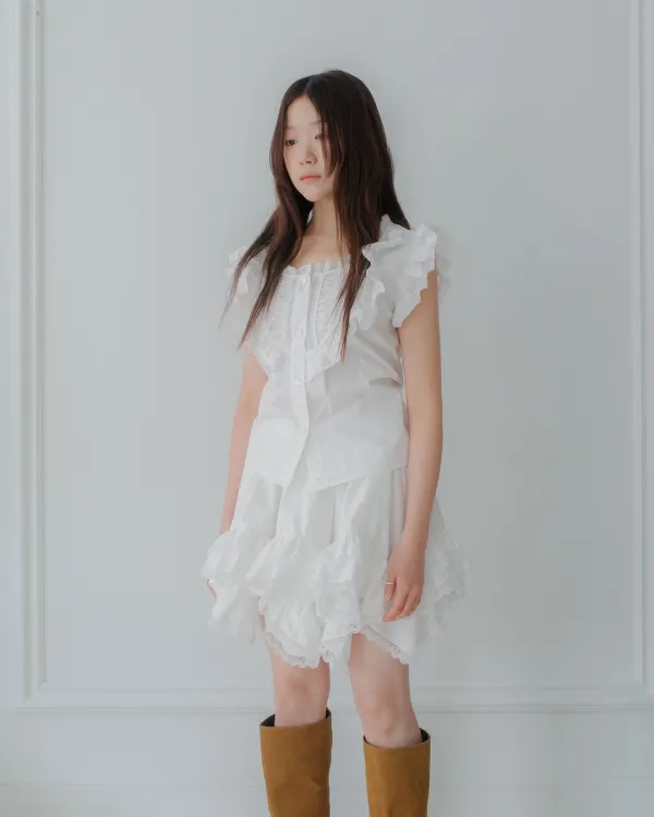 flétta Vintage Ribbon Blouse_White