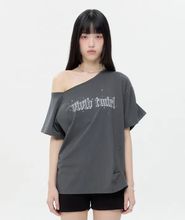 Hotfix Stitch Off Shoulder Top [Charcoal]