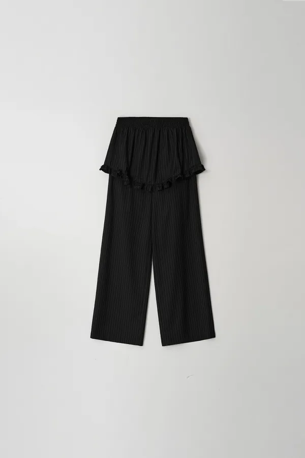Stripe Frill Skirt Pants (black)