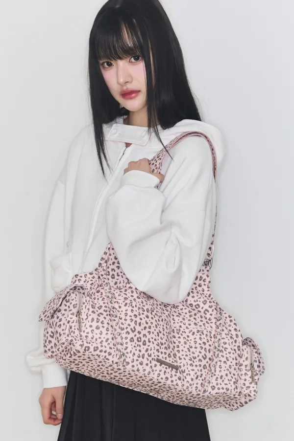 루프 더블 포켓 숄더 백 핑크 레오파드