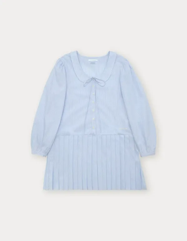 Stripe Pleats Mini Dress - Light Blue