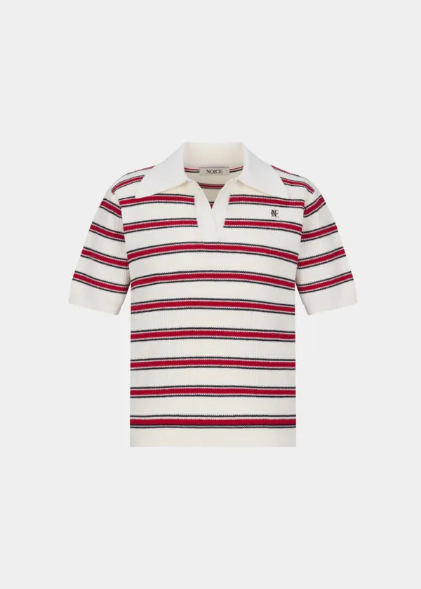 W STRIPED KNIT POLO SHIRT - IVORY
