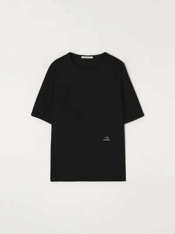 Embroidery ribbed t shirt - Black