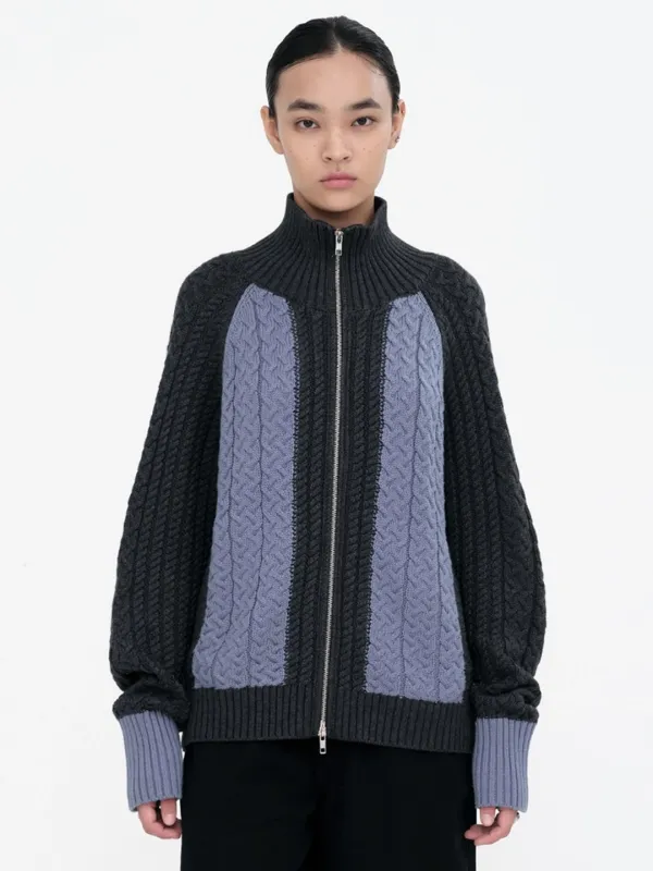 Mono Wool Knit Zip Up [Charcoal]