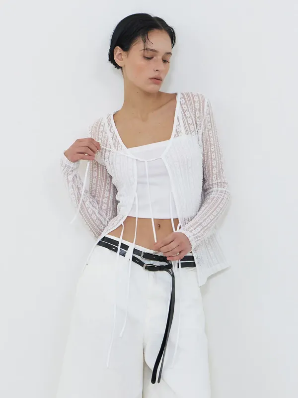 Lace Strap Cardigan, White