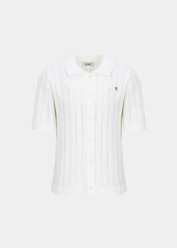 W LATTICE COTTON CARDIGAN - OFF WHITE