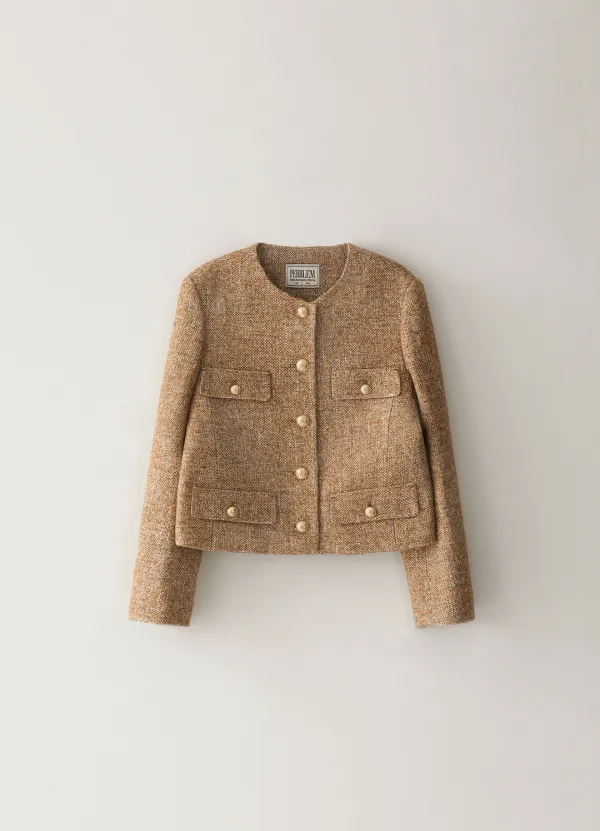 [Limited] Tweed Gold Button Jacket - Beige - pebblem