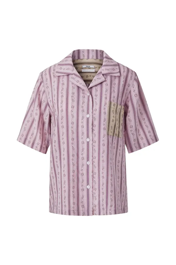 FLOWER CONTRAST STRIPE SHIRT (PINK)