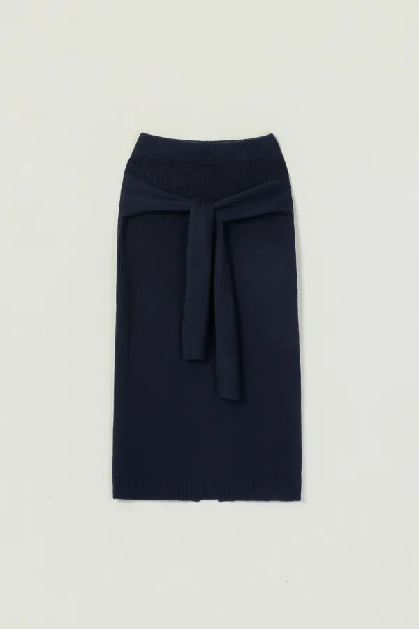 YAVIN TIE WOOL KNIT SKIRT_NAVY
