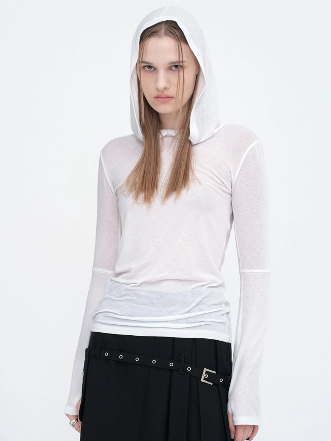 밀로 우먼 Minimal Ribbed Hoodie [Ivory] 상품 이미지 1