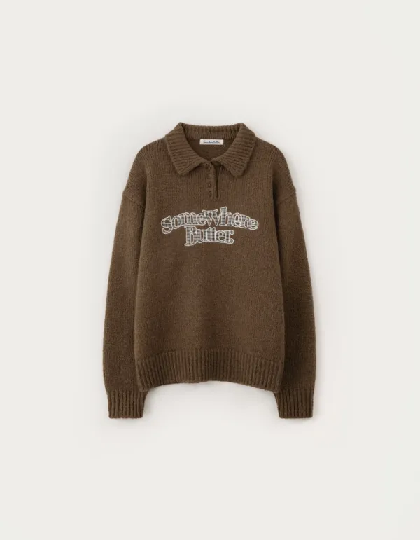Check Wave Logo Alpaca Knit - Brown