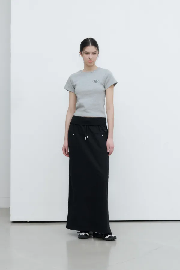 Fold Sweat Long Skirt - Black