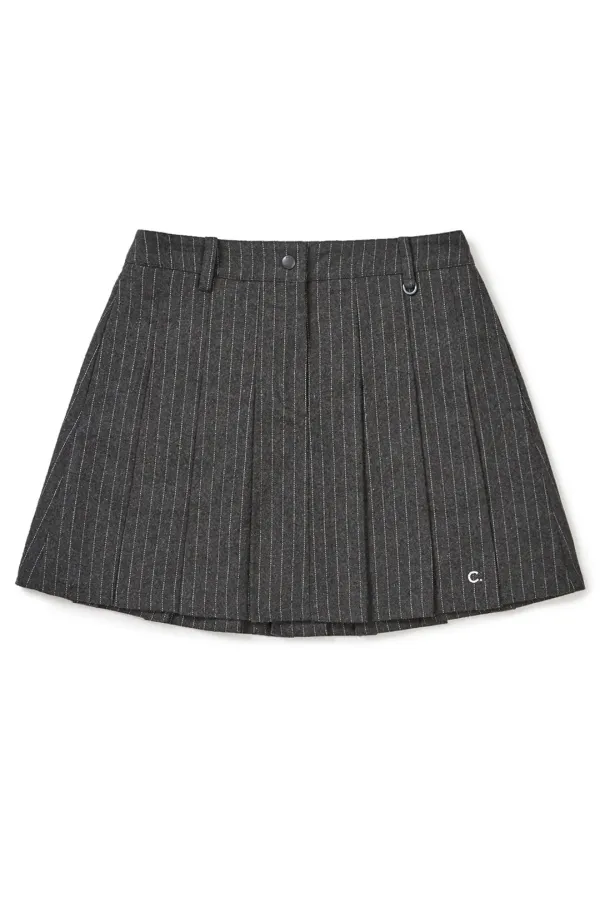 [25FW clove] Stripe Pleated Skirt (Charcoal)