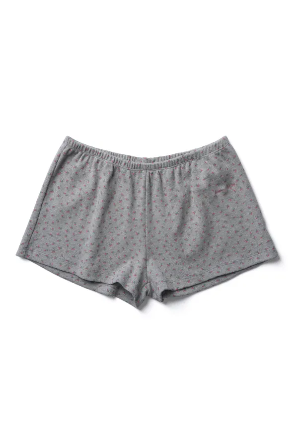 Flower Eyelet Cotton Shorts Grey