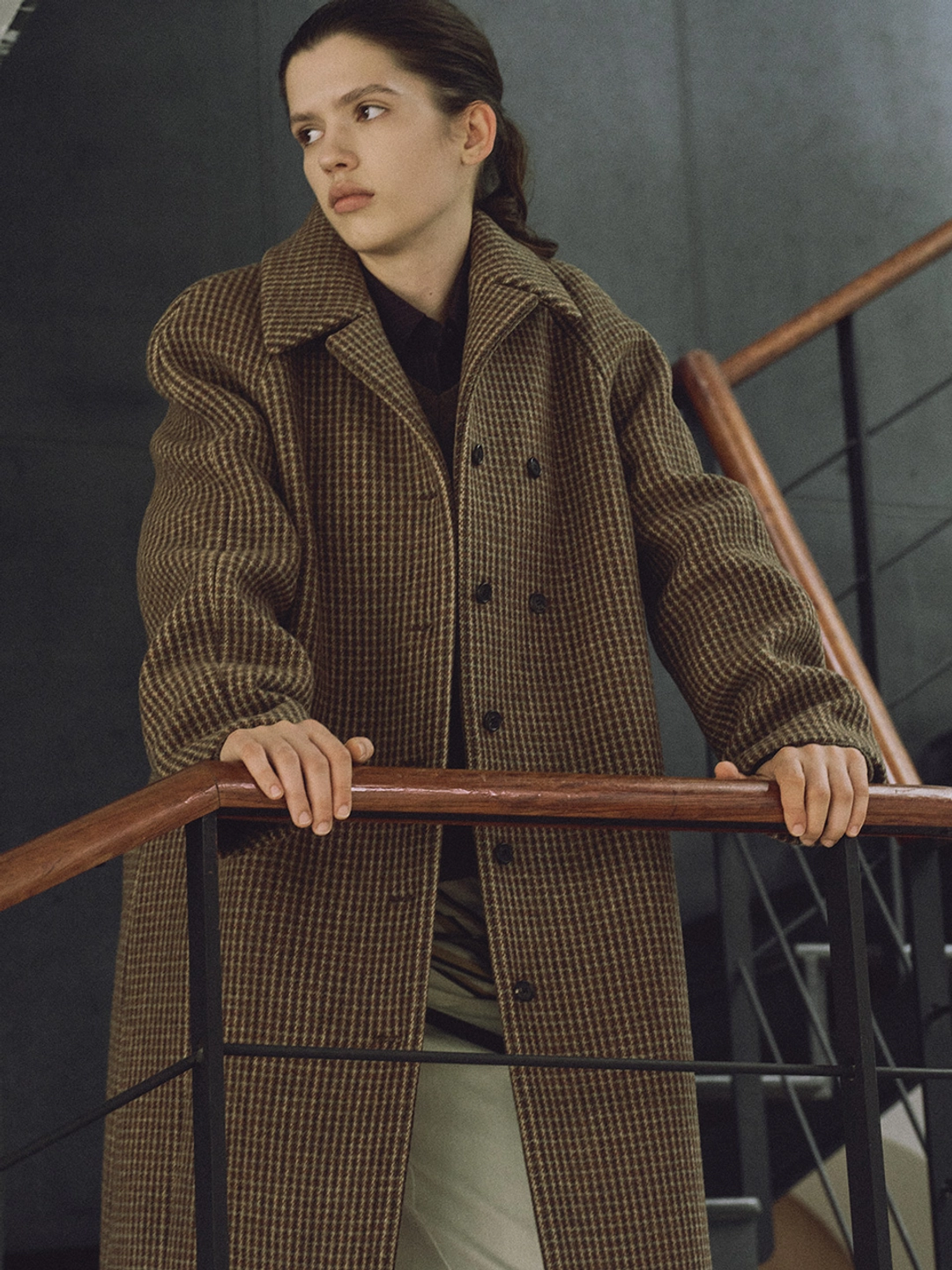 루에브르 Round-Shoulder Vintage-check Mac Coat SW5WH423-48 상품 이미지 2