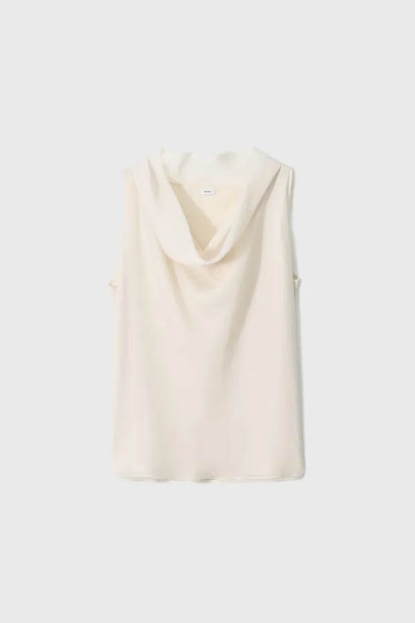 [Exclusive] Sheer High-Neck Draped Top (Ivory / Black / Gray)