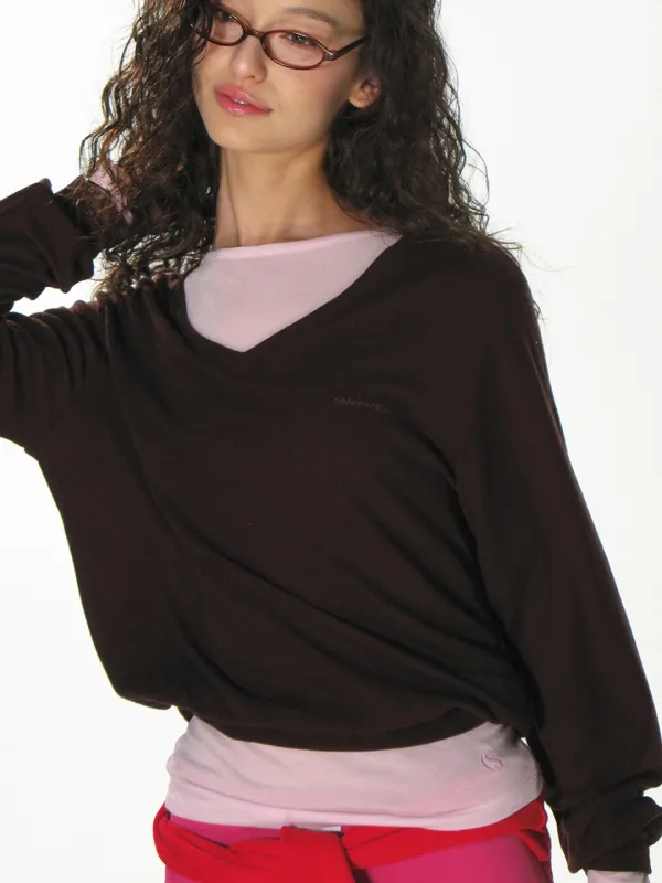 SOFT V-NECK KNIT_BROWN