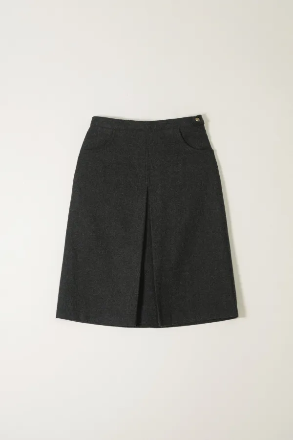 UNI PINTUCK WOOL HALF SKIRT_GRAY
