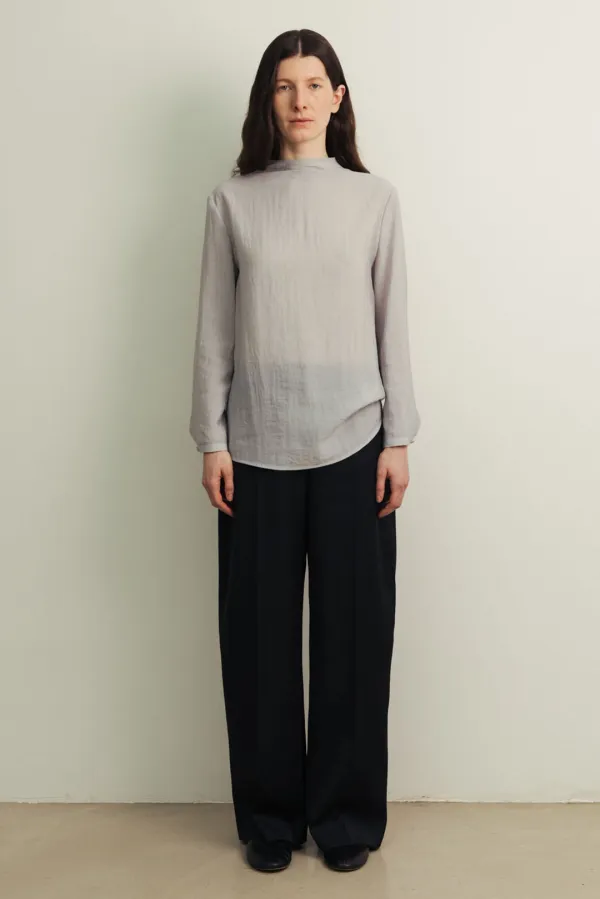 Soft pleated sheer Blouse_blue