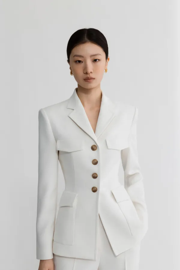 COTTON LINEN SLIM LINE JACKET - WHITE