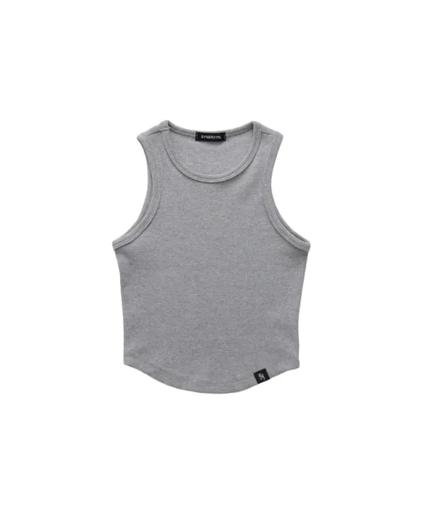 PLAIN RIB SLEEVELESS CROP TOP MELANGE