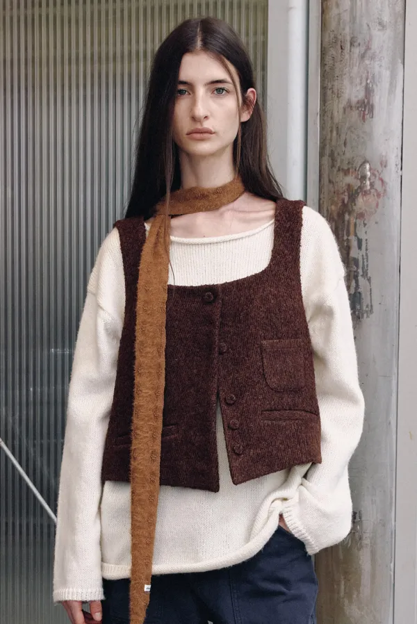 wool button vest - brown