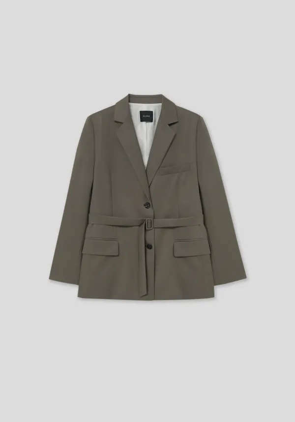 Oversized Belt Wool Blazer (Taupe)