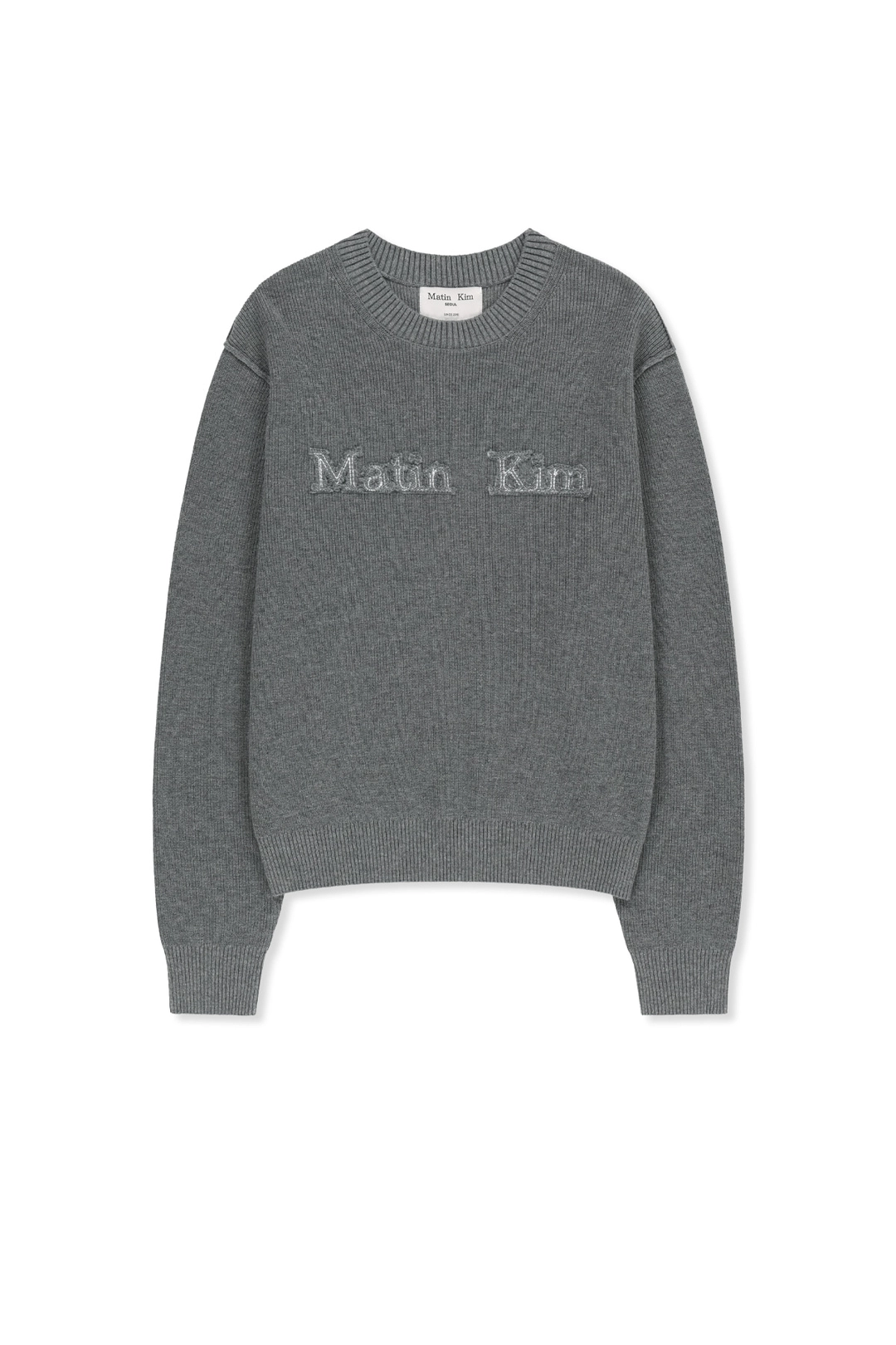 마뗑킴 MATIN APPLIQUE LOGO KNIT PULLOVER IN GREY 상품 이미지 1