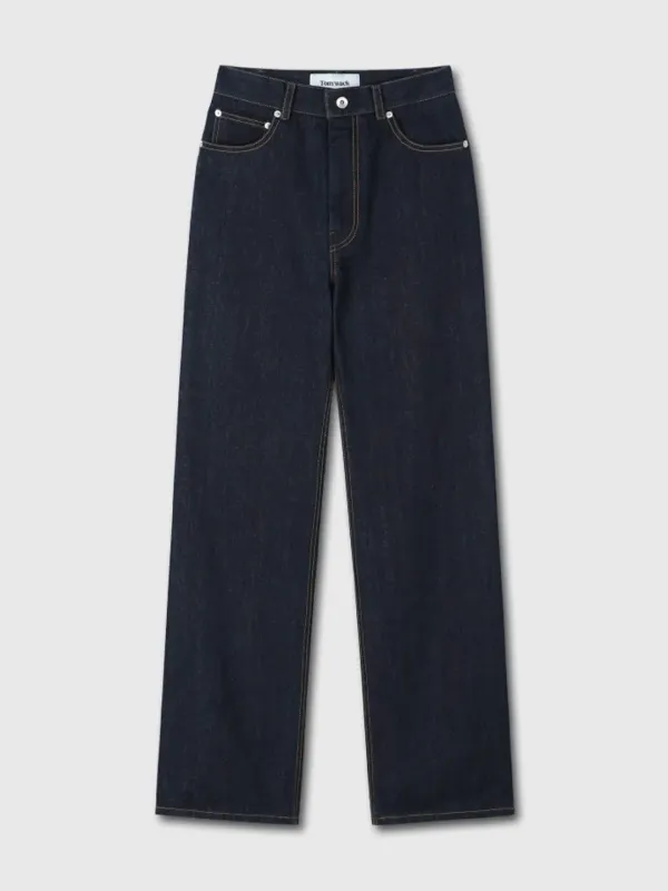 RINSED DENIM HIGH WAIST WIDE JEANS_ BLUE
