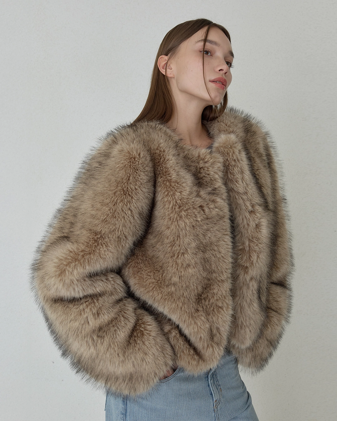 오데스 AMELIA FUR JACKET - BEIGE 상품 이미지 2
