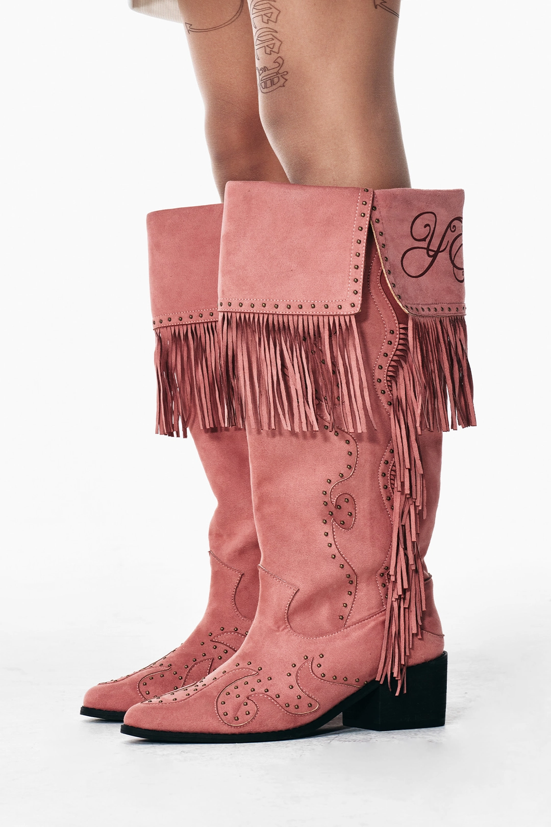 와이이이엘 STUDDED SUEDE FRINGE BOOTS PINK 상품 이미지 2