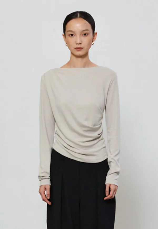UNBALANCE DRAPE T-SHIRT -BEIGE