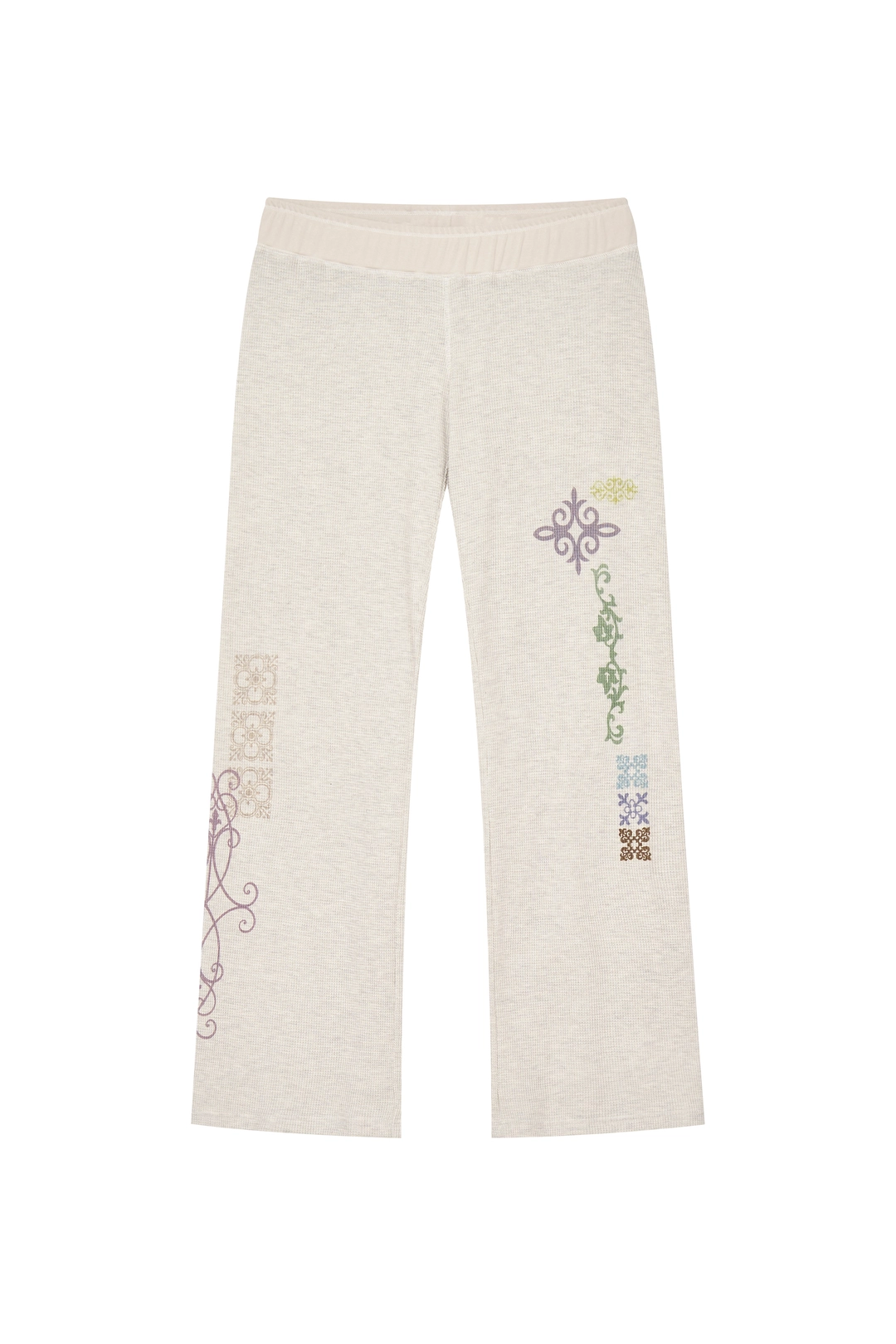투머치택스 FOLK PATTERN SLIM-FIT WAFFLE PANTS (IVORY) 상품 이미지 1
