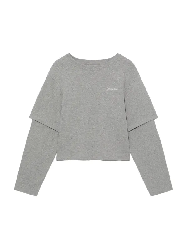 G DOUBLE SLEEVE LETTER TEE (MELANGE GRAY)