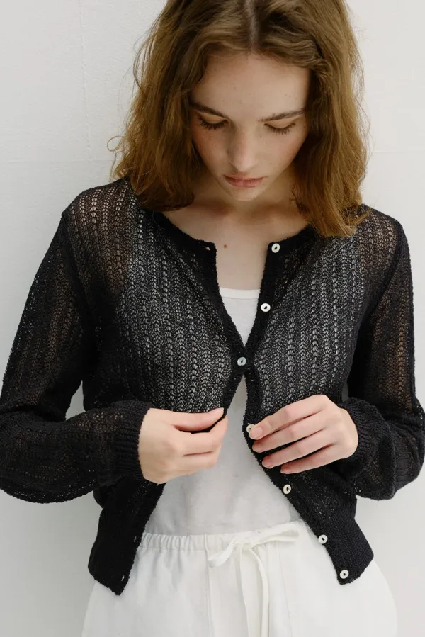 linen crochet cardigan (deep navy)