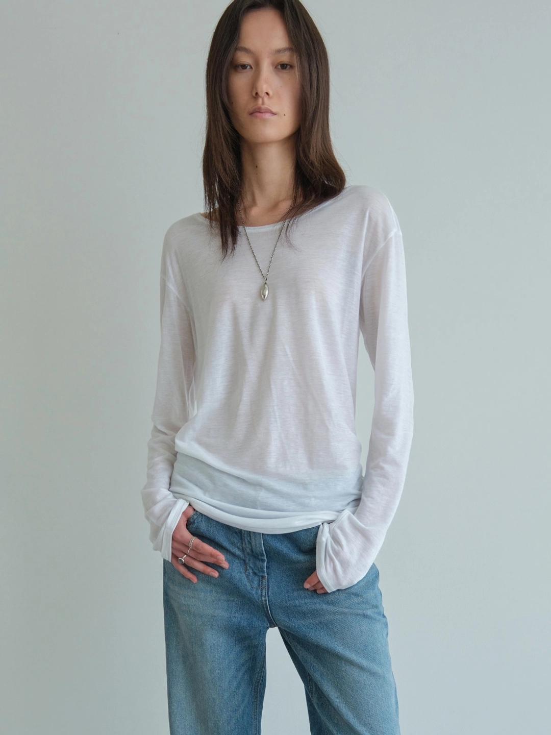 로우클래식 Sheer Long Sleeve T-Shirt_White 상품 이미지 2