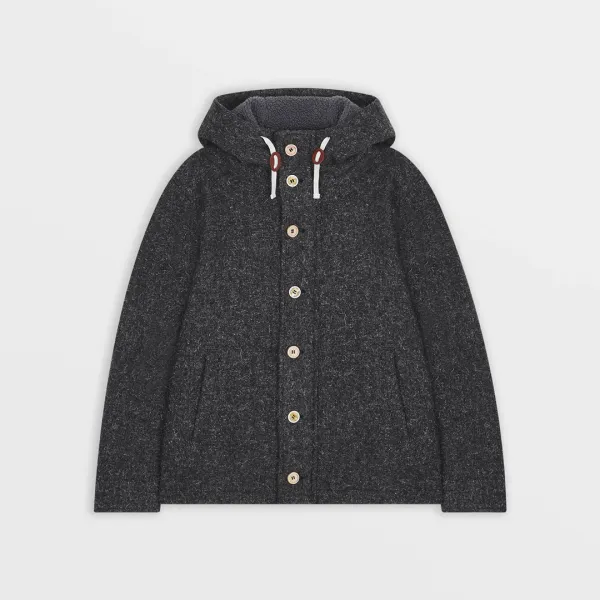 1/2 Wool Quilting Hooded Coat (Charcoal)