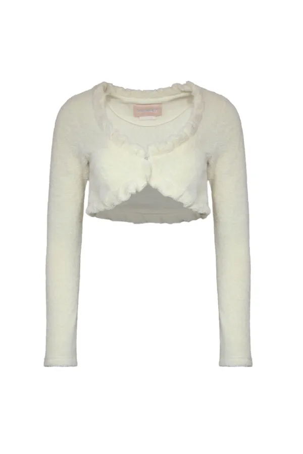 TWIST FRILL TERRY CARDIGAN IVORY