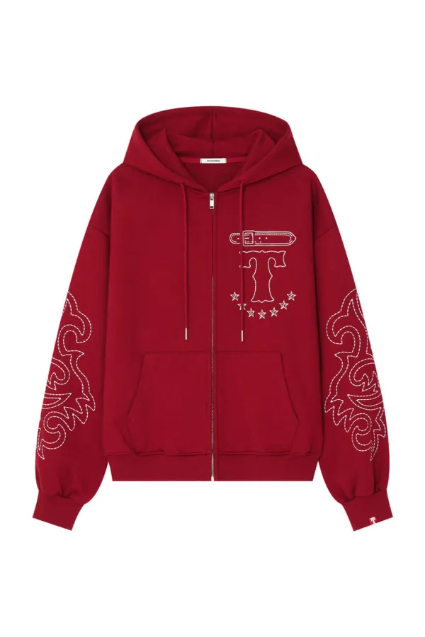 WESTERN STITCH ZIP-UP HOODIE (RED)